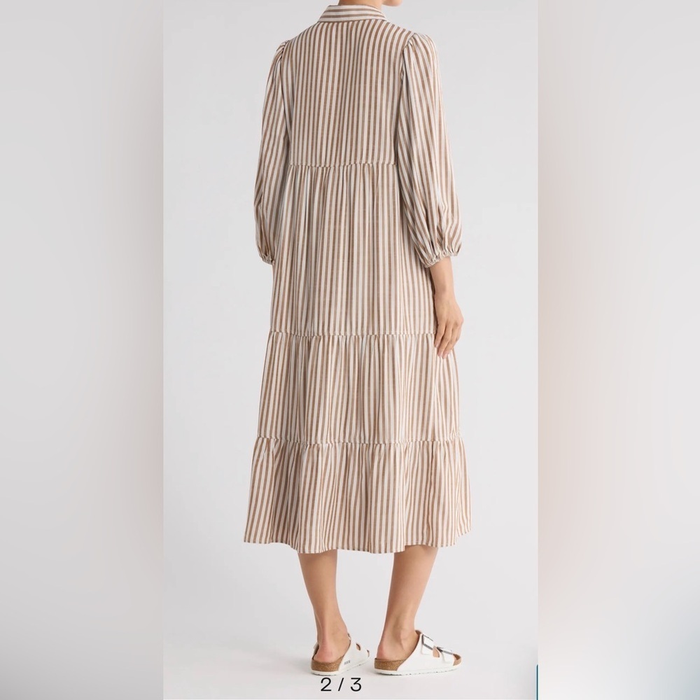 Nwt Max Studio Stripe Tiered Maxi Shirtdress - Picture 3 of 4